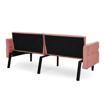 Pink 87 Velvet Tufted Convertible Futon Sofa Bed with Adjustable Armrests for Living Room