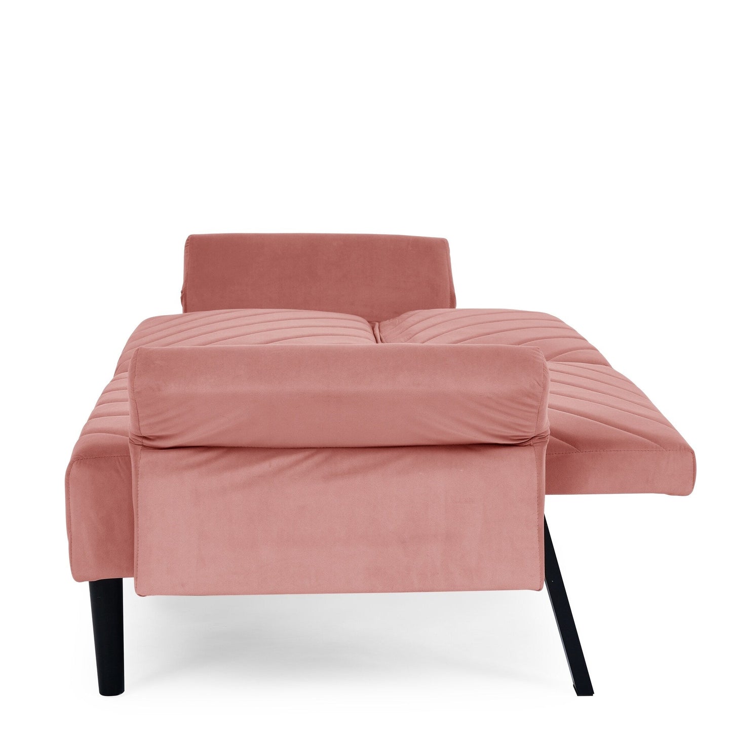 Pink 87 Velvet Tufted Convertible Futon Sofa Bed with Adjustable Armrests for Living Room