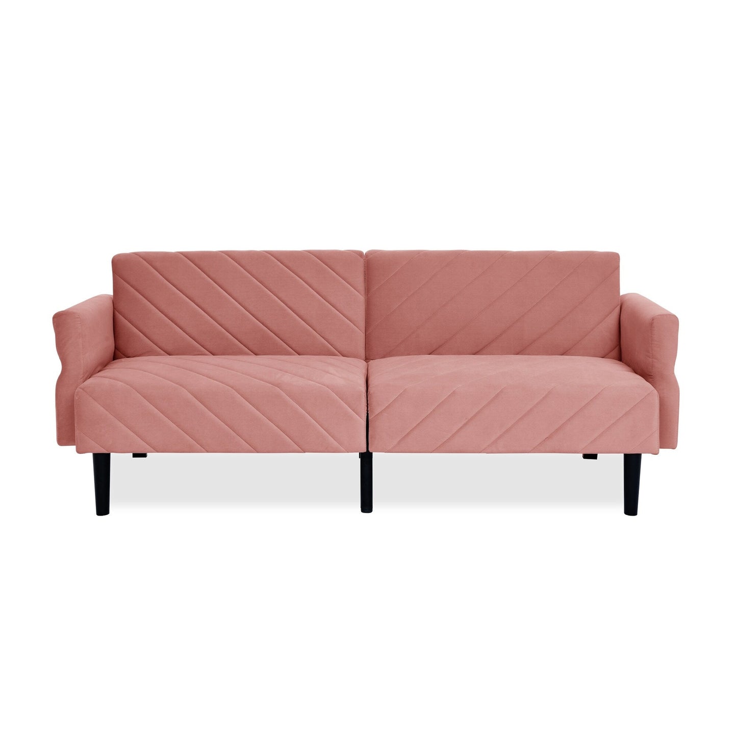 Pink 87 Velvet Tufted Convertible Futon Sofa Bed with Adjustable Armrests for Living Room
