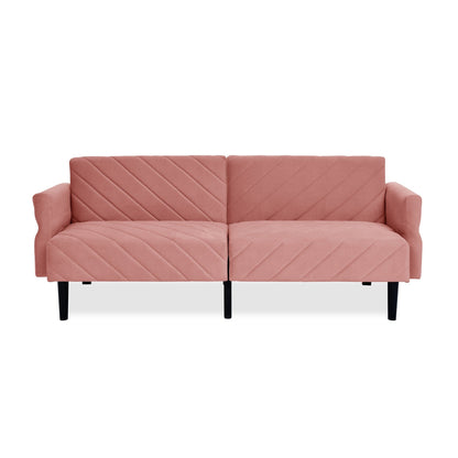 Pink 87 Velvet Tufted Convertible Futon Sofa Bed with Adjustable Armrests for Living Room