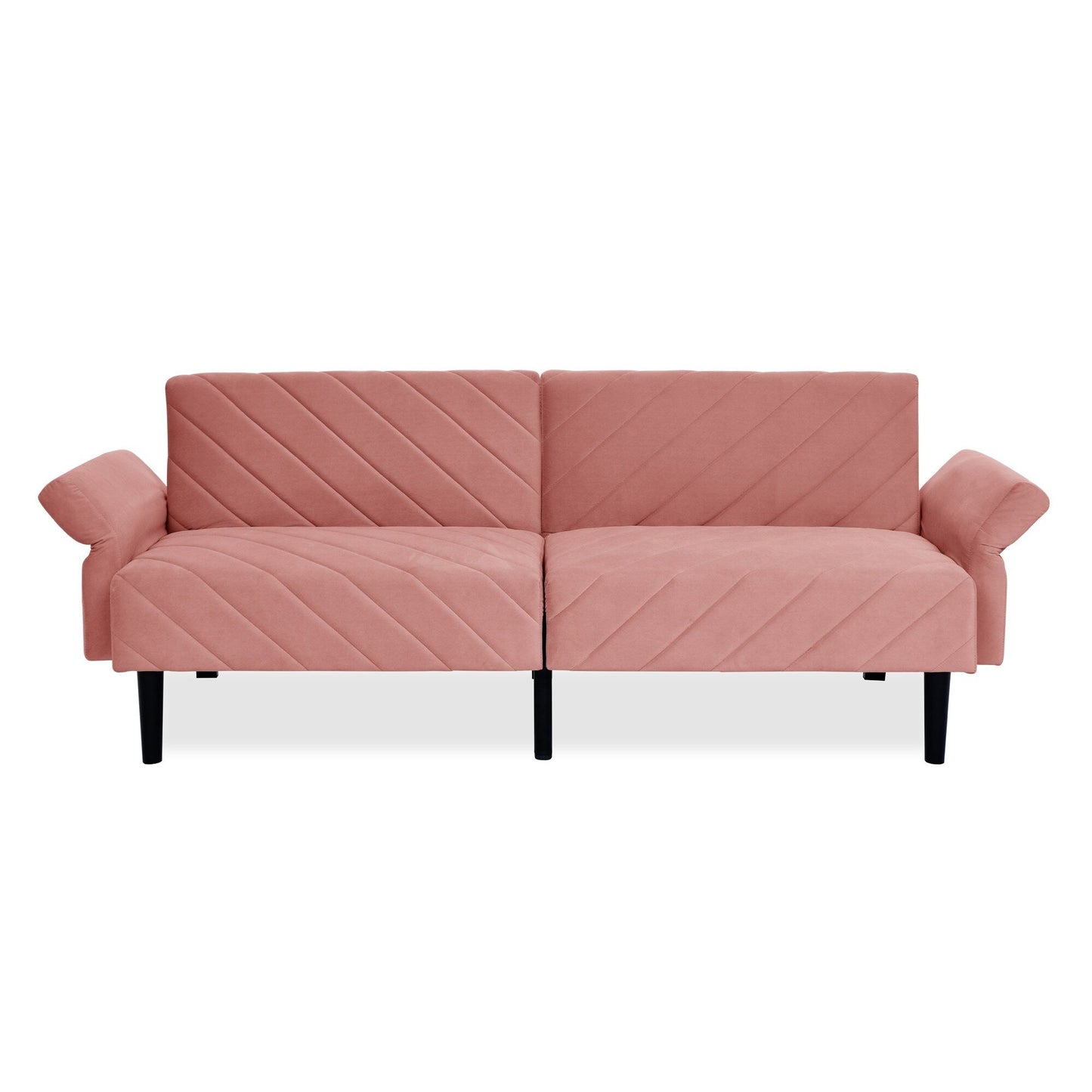Pink 87 Velvet Tufted Convertible Futon Sofa Bed with Adjustable Armrests for Living Room