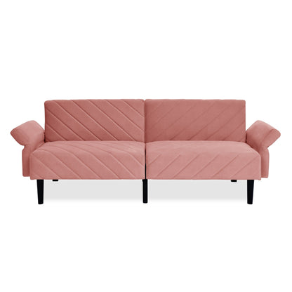 Pink 87 Velvet Tufted Convertible Futon Sofa Bed with Adjustable Armrests for Living Room