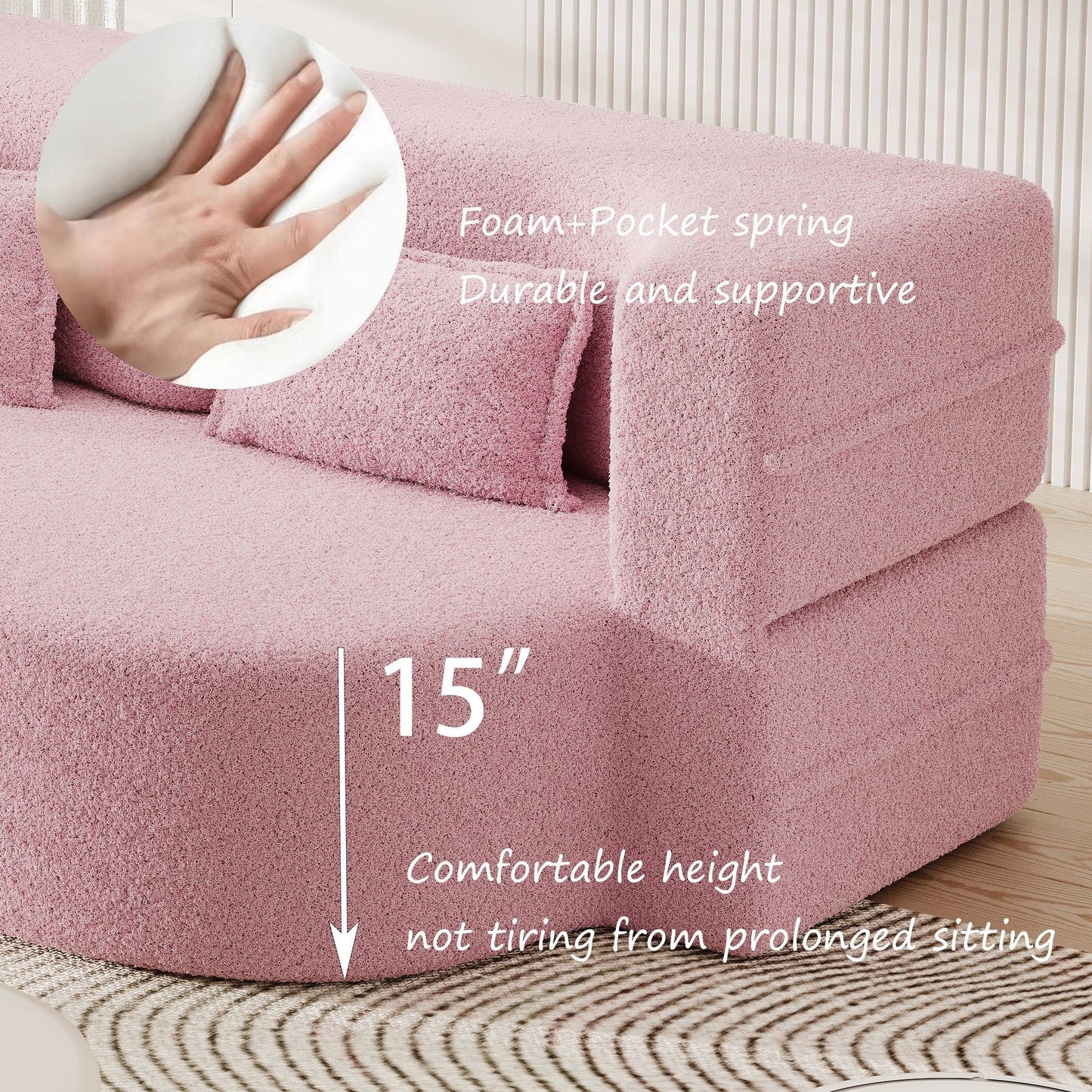 Pink Convertible Teddy Fabric Loveseat Sofa Bed