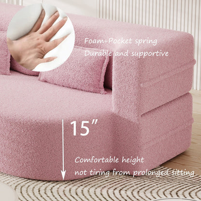 Pink Convertible Teddy Fabric Loveseat Sofa Bed