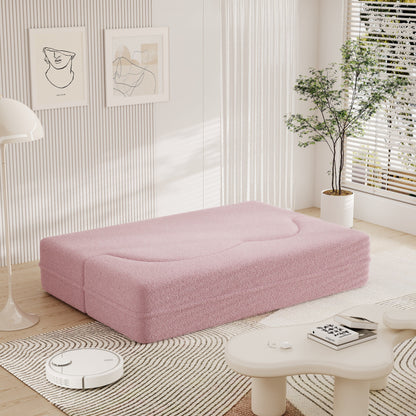 Pink Convertible Teddy Fabric Loveseat Sofa Bed
