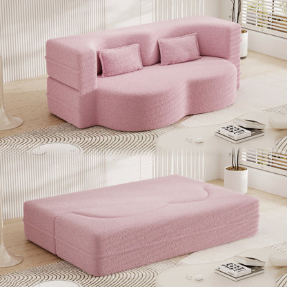 Pink Convertible Teddy Fabric Loveseat Sofa Bed