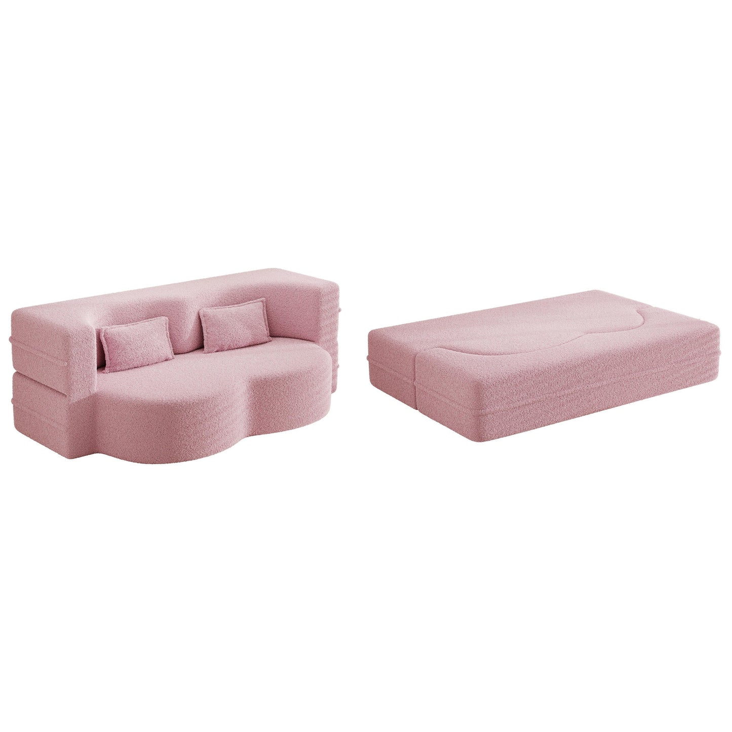 Pink Convertible Teddy Fabric Loveseat Sofa Bed