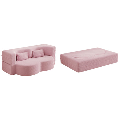 Pink Convertible Teddy Fabric Loveseat Sofa Bed