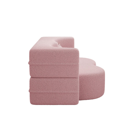 Pink Convertible Teddy Fabric Loveseat Sofa Bed