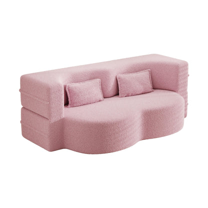 Pink Convertible Teddy Fabric Loveseat Sofa Bed