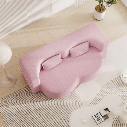 Pink Convertible Teddy Fabric Loveseat Sofa Bed