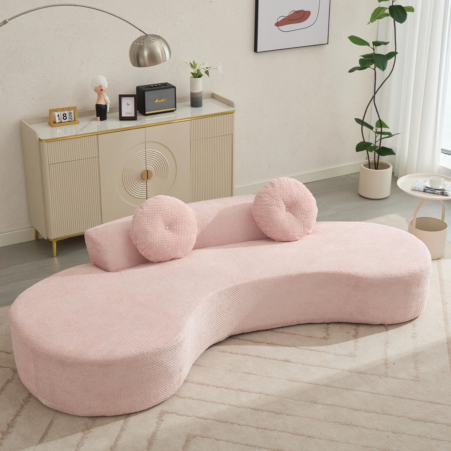 Pink Corduroy Cloud Sofa with Pillows