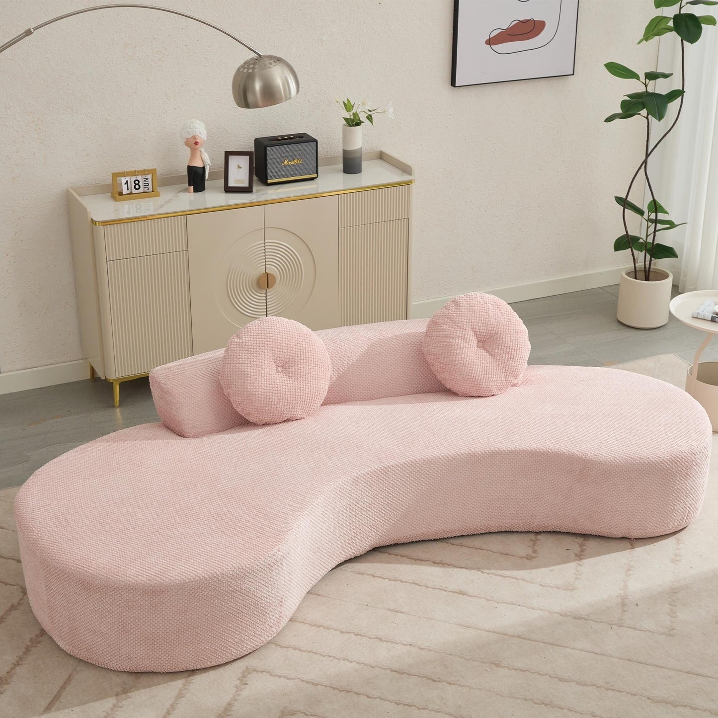 Pink Corduroy Cloud Sofa with Pillows