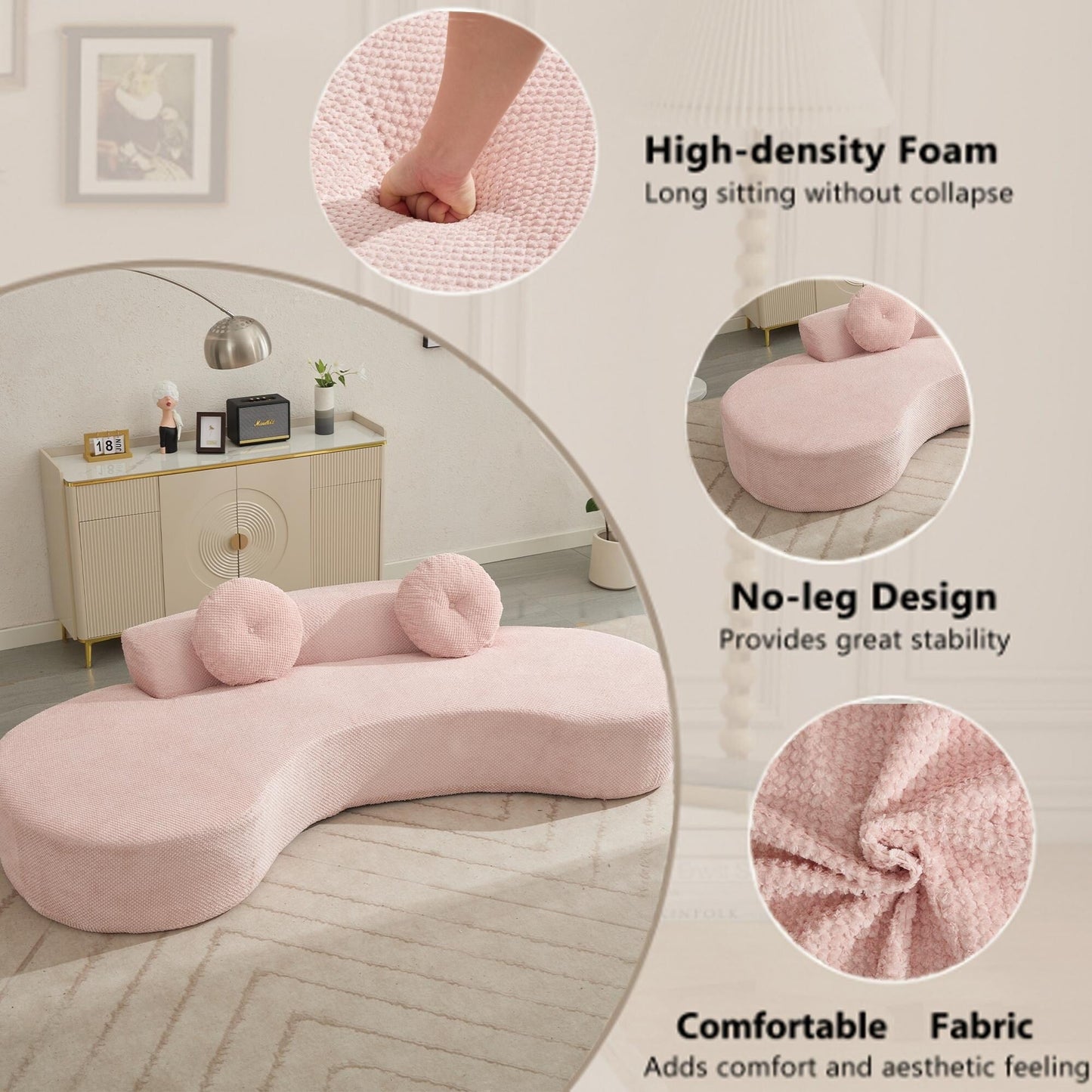 Pink Corduroy Cloud Sofa with Pillows