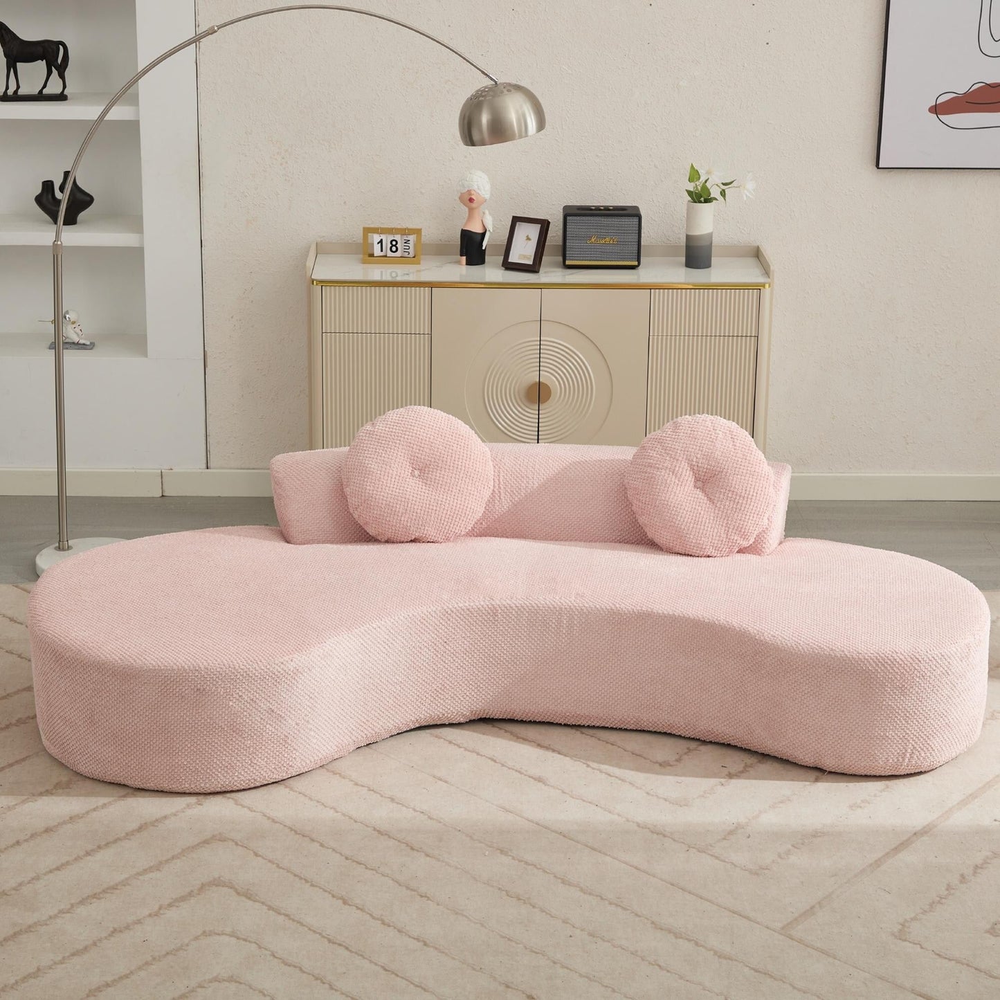 Pink Corduroy Cloud Sofa with Pillows