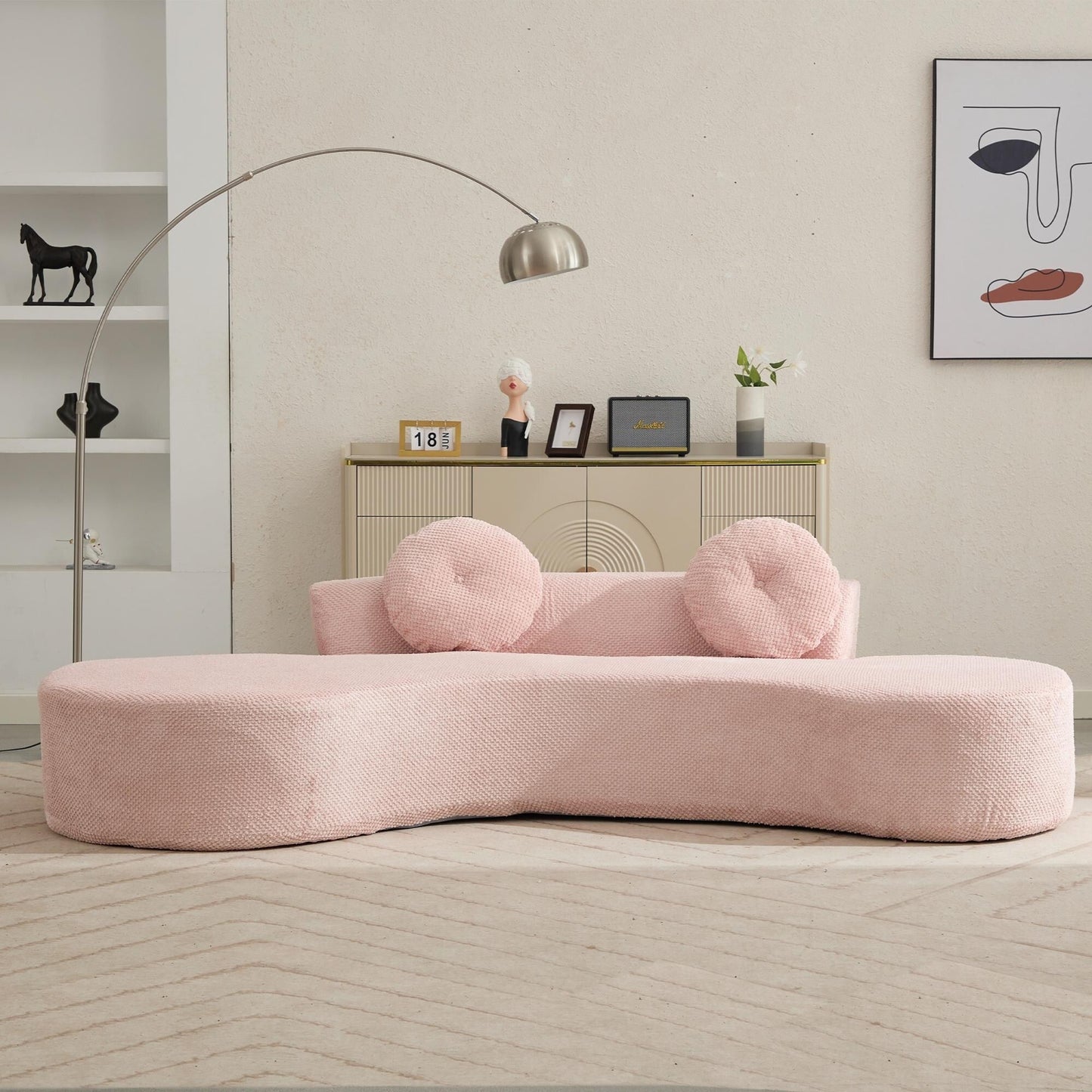 Pink Corduroy Cloud Sofa with Pillows