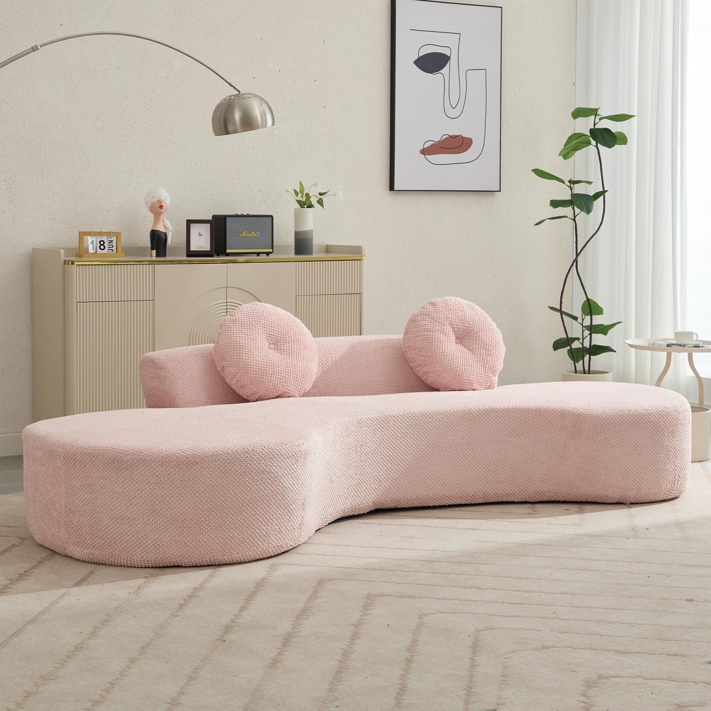 Pink Corduroy Cloud Sofa with Pillows
