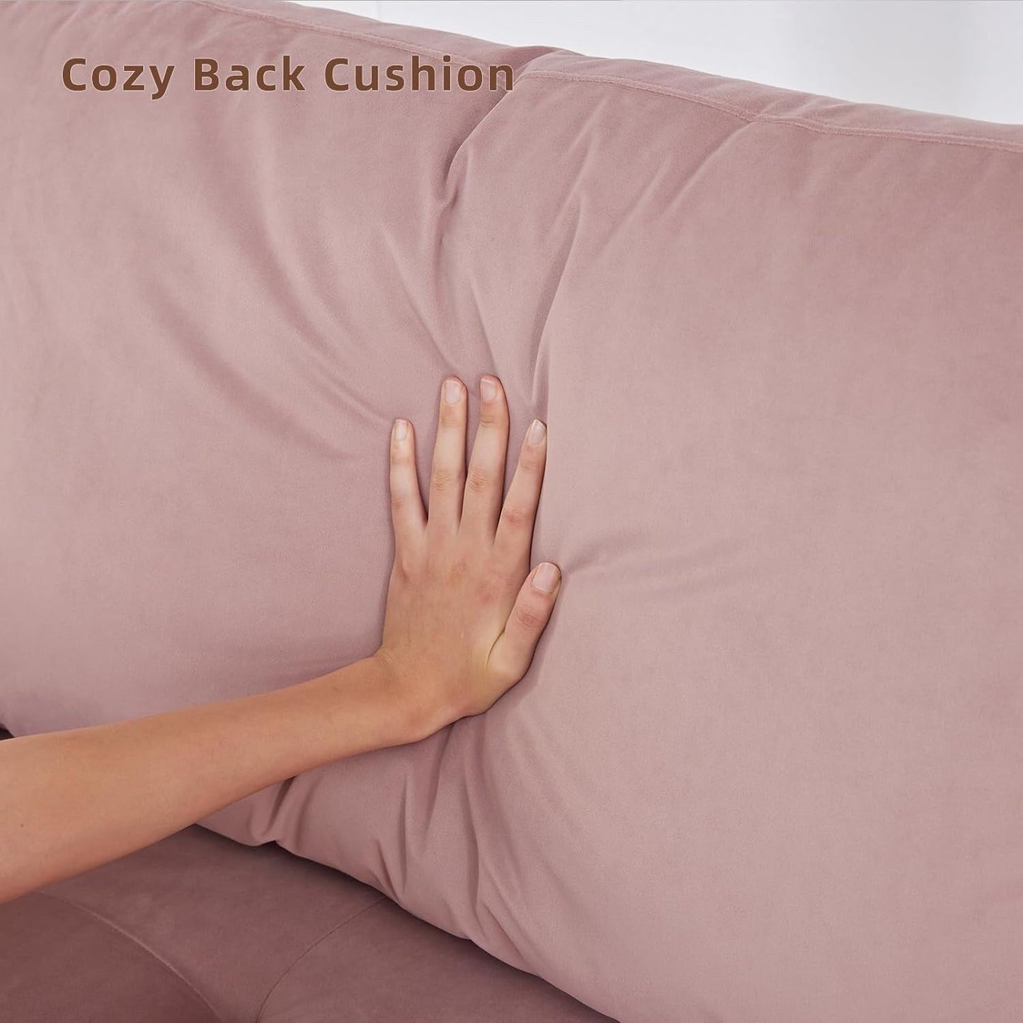 Pink Modern 74'' Fabric 3-Seater Sofa Couch with Storage Pockets, High-Density Foam Cushions, and Solid Wood Legs