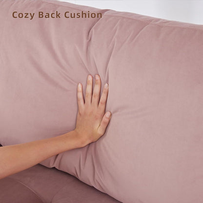Pink Modern 74'' Fabric 3-Seater Sofa Couch with Storage Pockets, High-Density Foam Cushions, and Solid Wood Legs