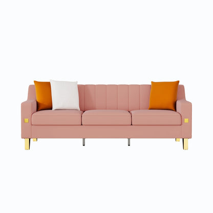 Pink Modern 81.89 Velvet 3-seater Sofa with Gold Accents and Plush Cushions for Living Room