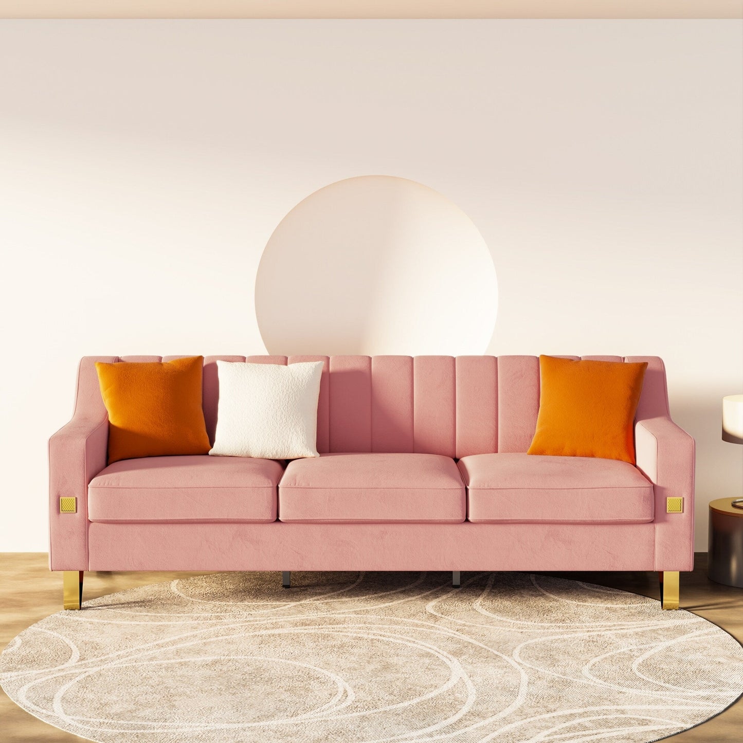 Pink Modern 81.89 Velvet 3-seater Sofa with Gold Accents and Plush Cushions for Living Room
