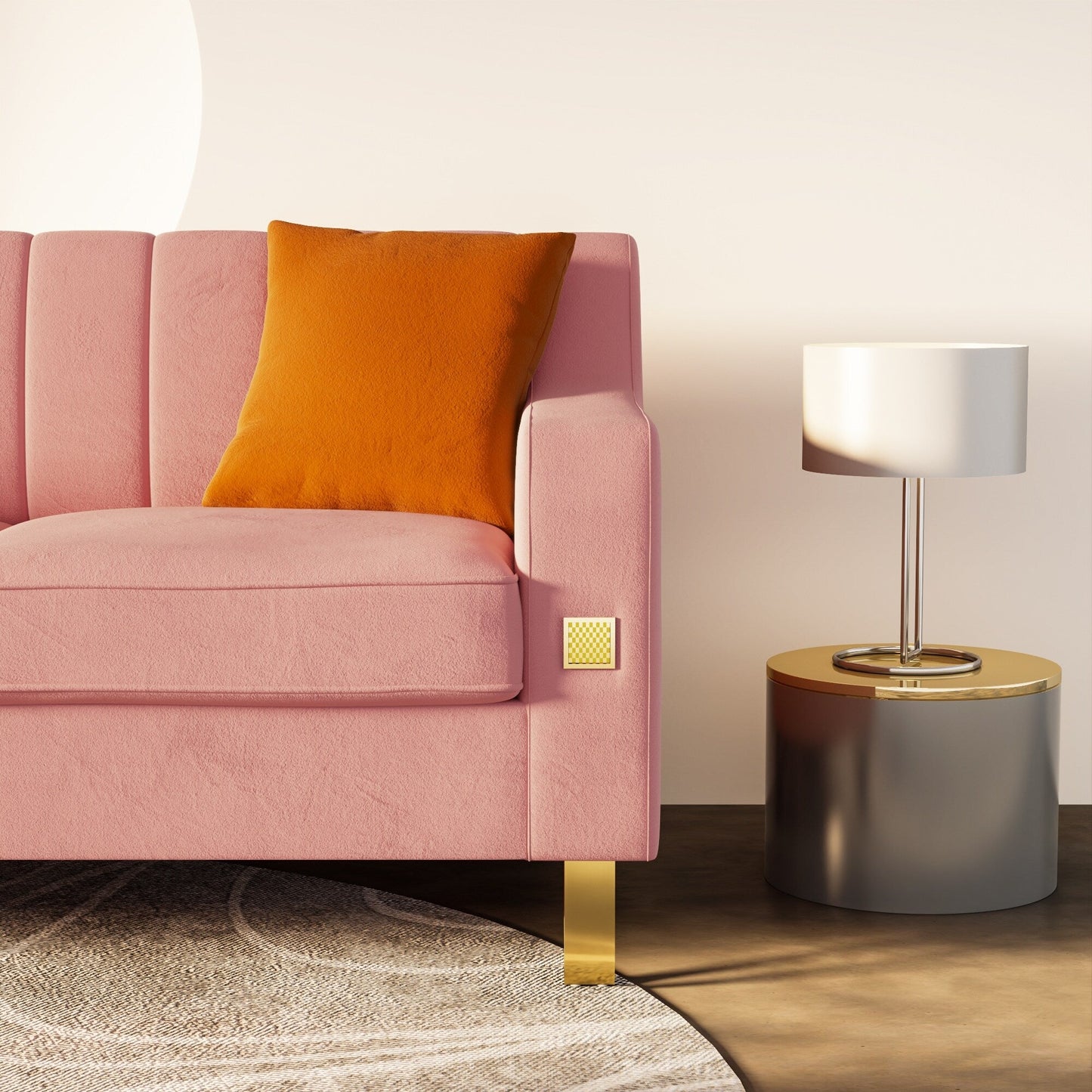 Pink Modern 81.89 Velvet 3-seater Sofa with Gold Accents and Plush Cushions for Living Room