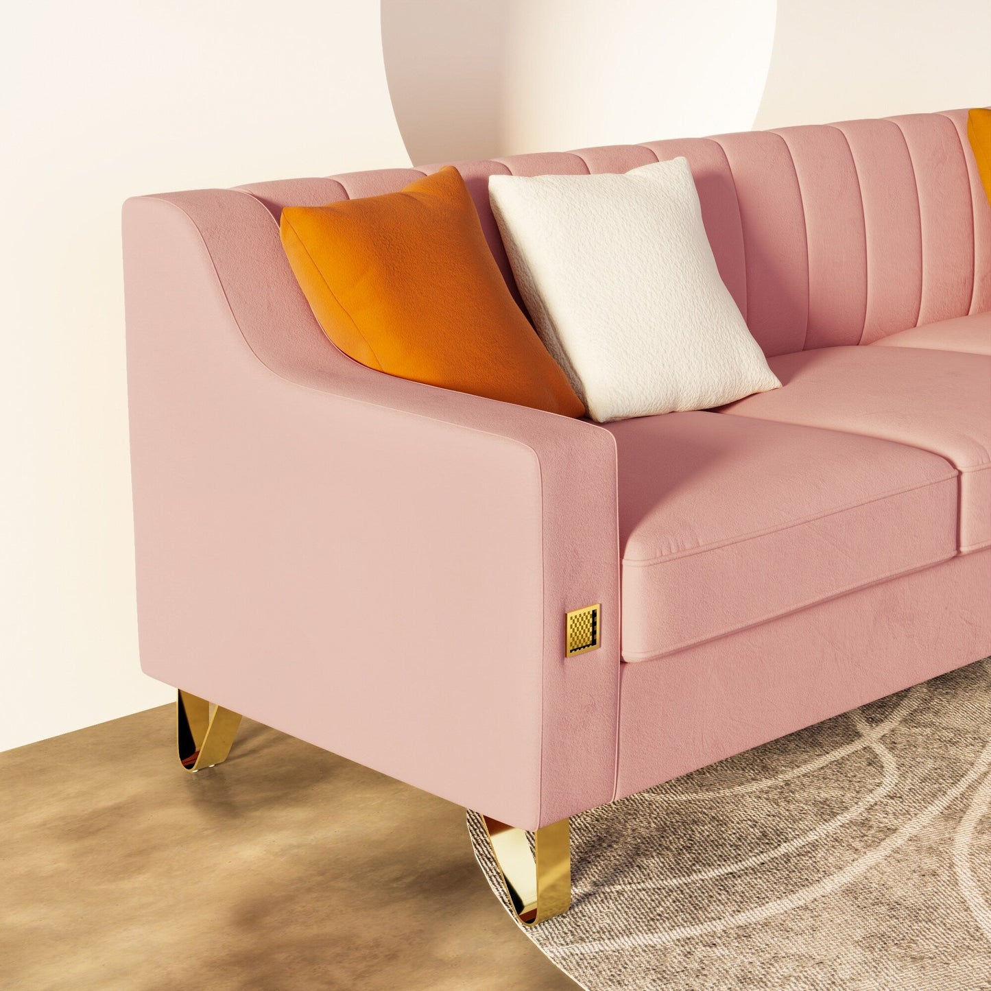 Pink Modern 81.89 Velvet 3-seater Sofa with Gold Accents and Plush Cushions for Living Room