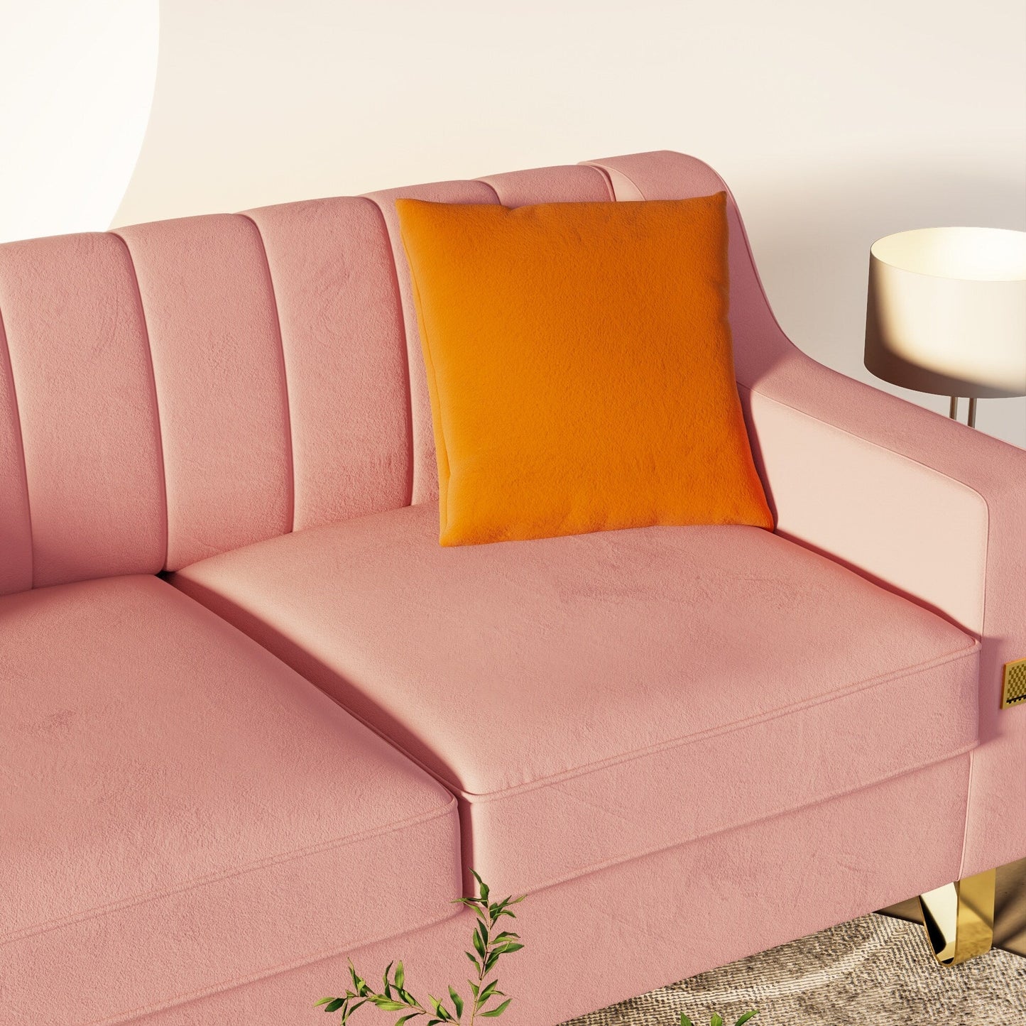 Pink Modern 81.89 Velvet 3-seater Sofa with Gold Accents and Plush Cushions for Living Room