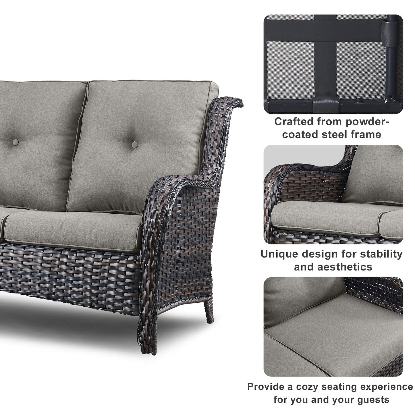 Pocassy 4-Piece Outdoor Sofa Patio Chair with Coffee Table
