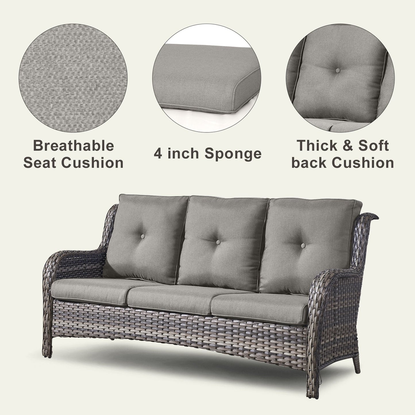 Pocassy 4-Piece Outdoor Sofa Patio Chair with Coffee Table
