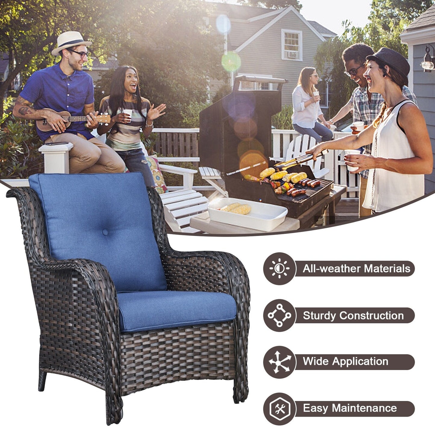 Pocassy 4-Piece Outdoor Sofa Patio Chair with Coffee Table