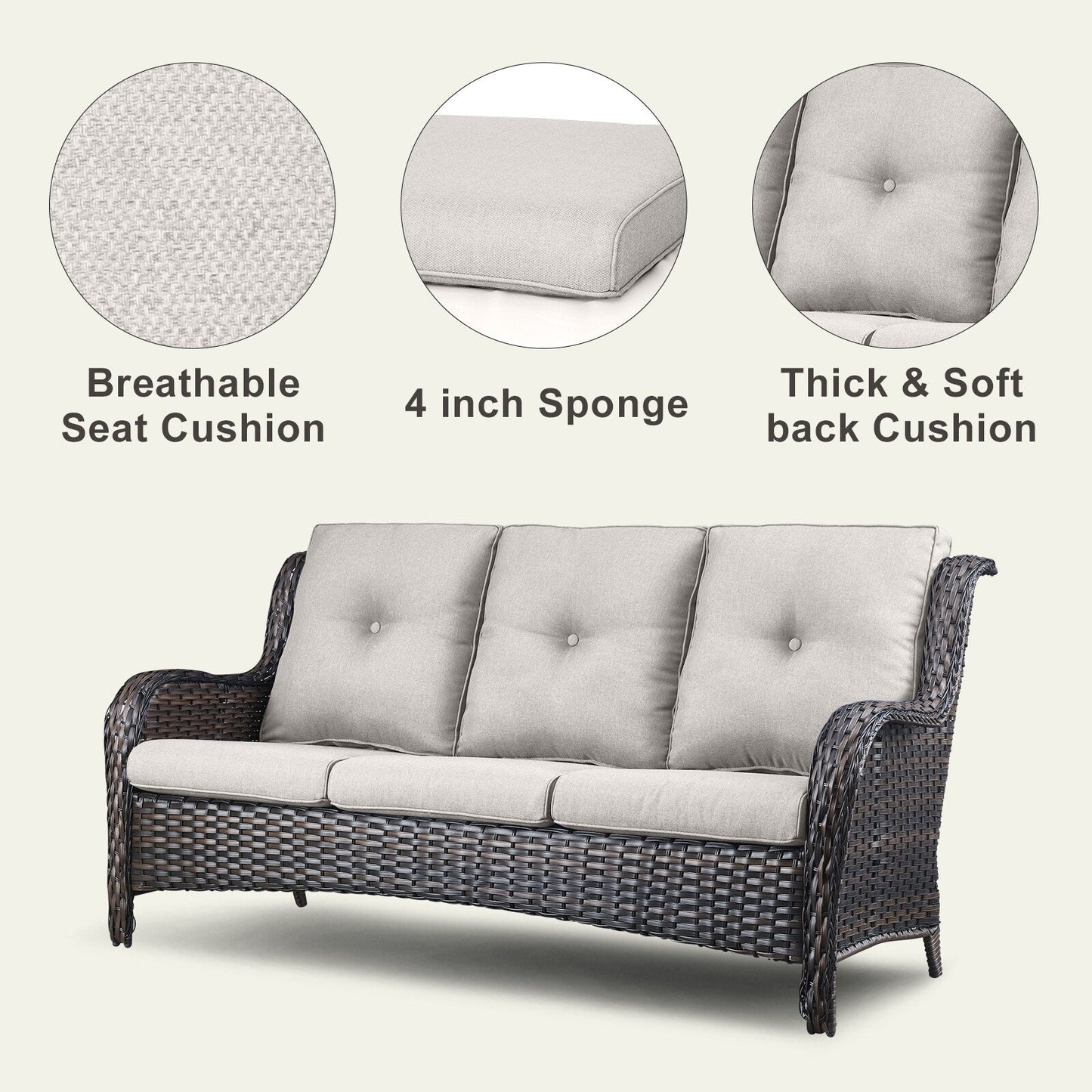 Pocassy 4-Piece Outdoor Sofa Patio Chair with Coffee Table
