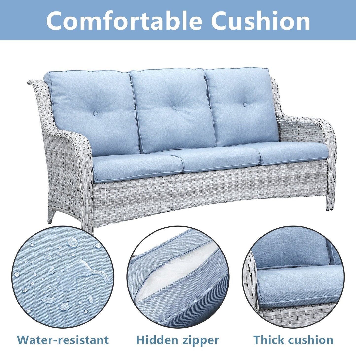 Pocassy 4-Piece Outdoor Sofa Patio Chair with Coffee Table