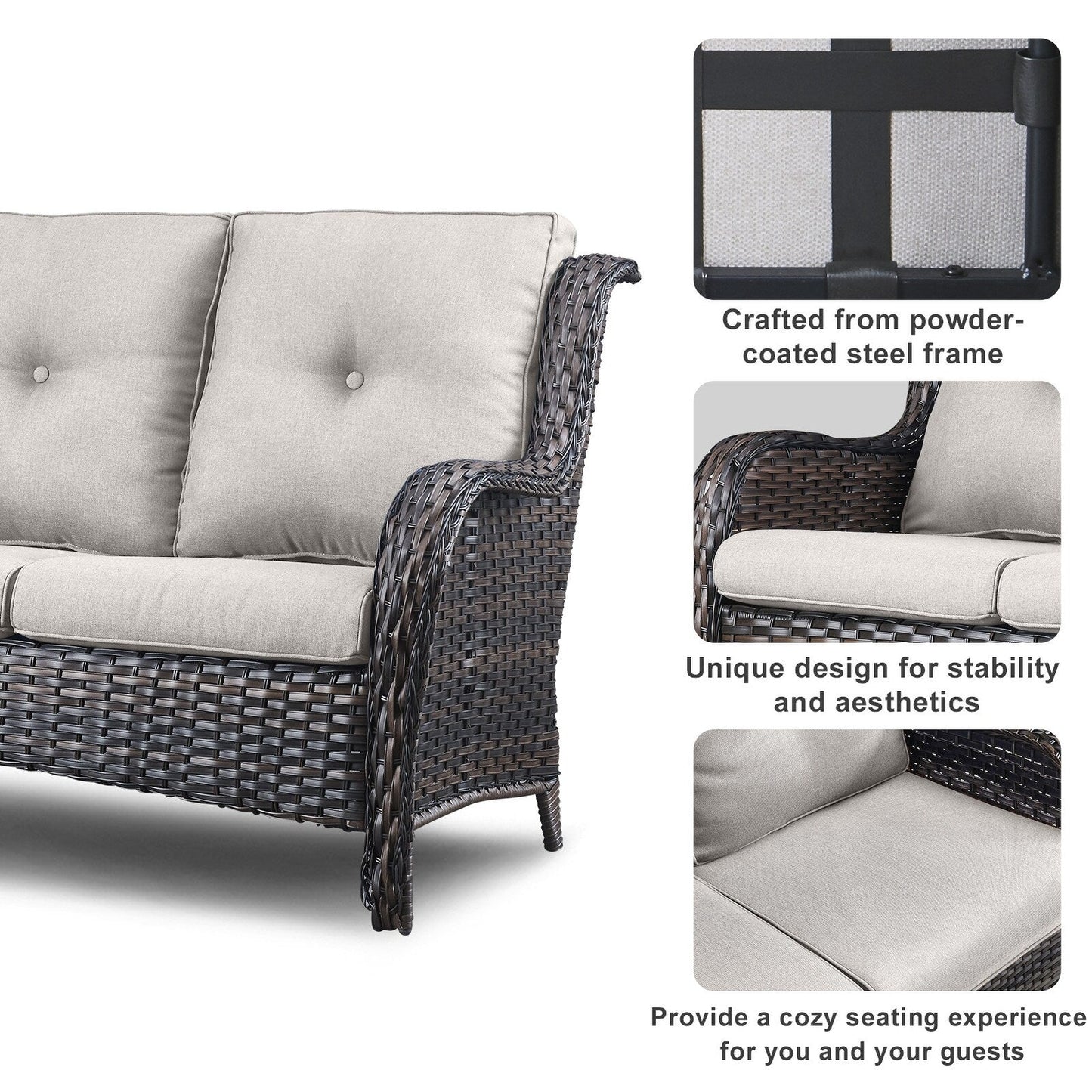 Pocassy 4-Piece Outdoor Sofa Patio Chair with Coffee Table