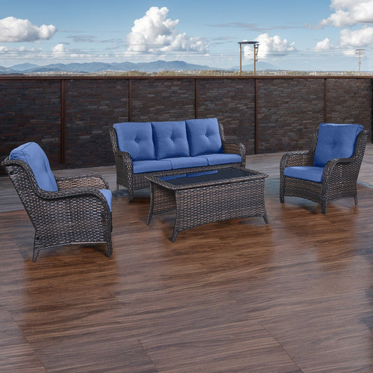 Pocassy 4-Piece Outdoor Sofa Patio Chair with Coffee Table