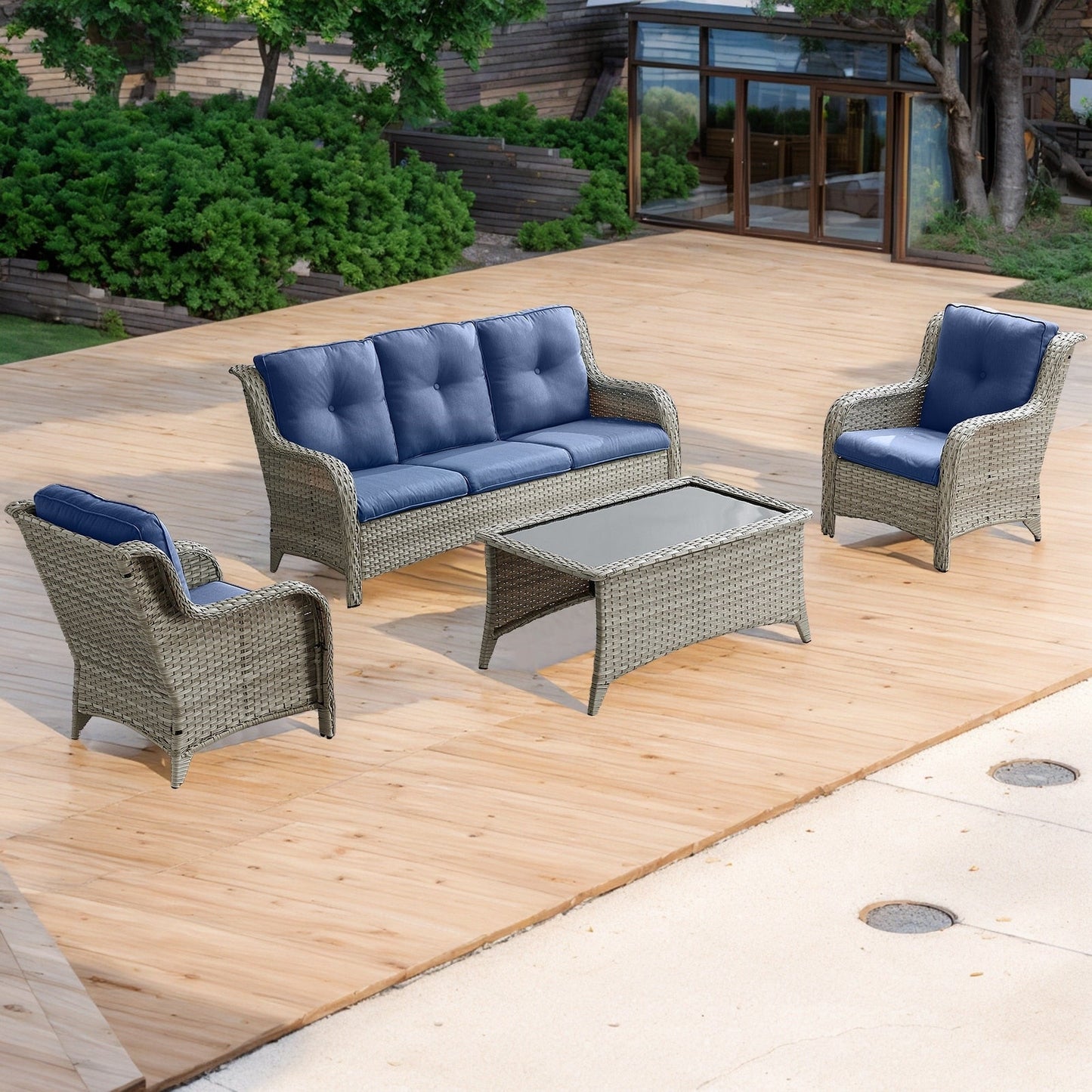 Pocassy 4-Piece Outdoor Sofa Patio Chair with Coffee Table
