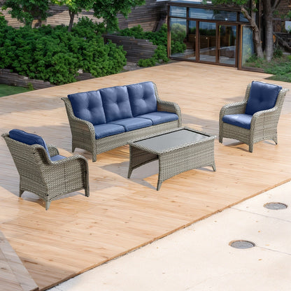 Pocassy 4-Piece Outdoor Sofa Patio Chair with Coffee Table