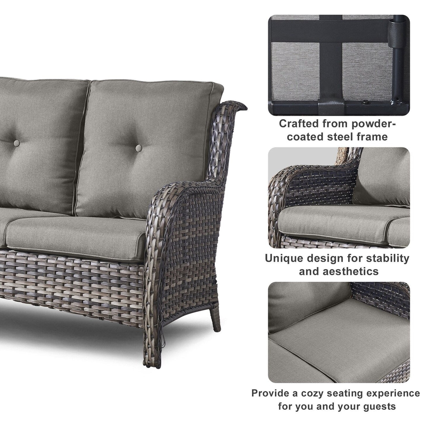 Pocassy 4-Piece Outdoor Sofa Patio Chair with Coffee Table