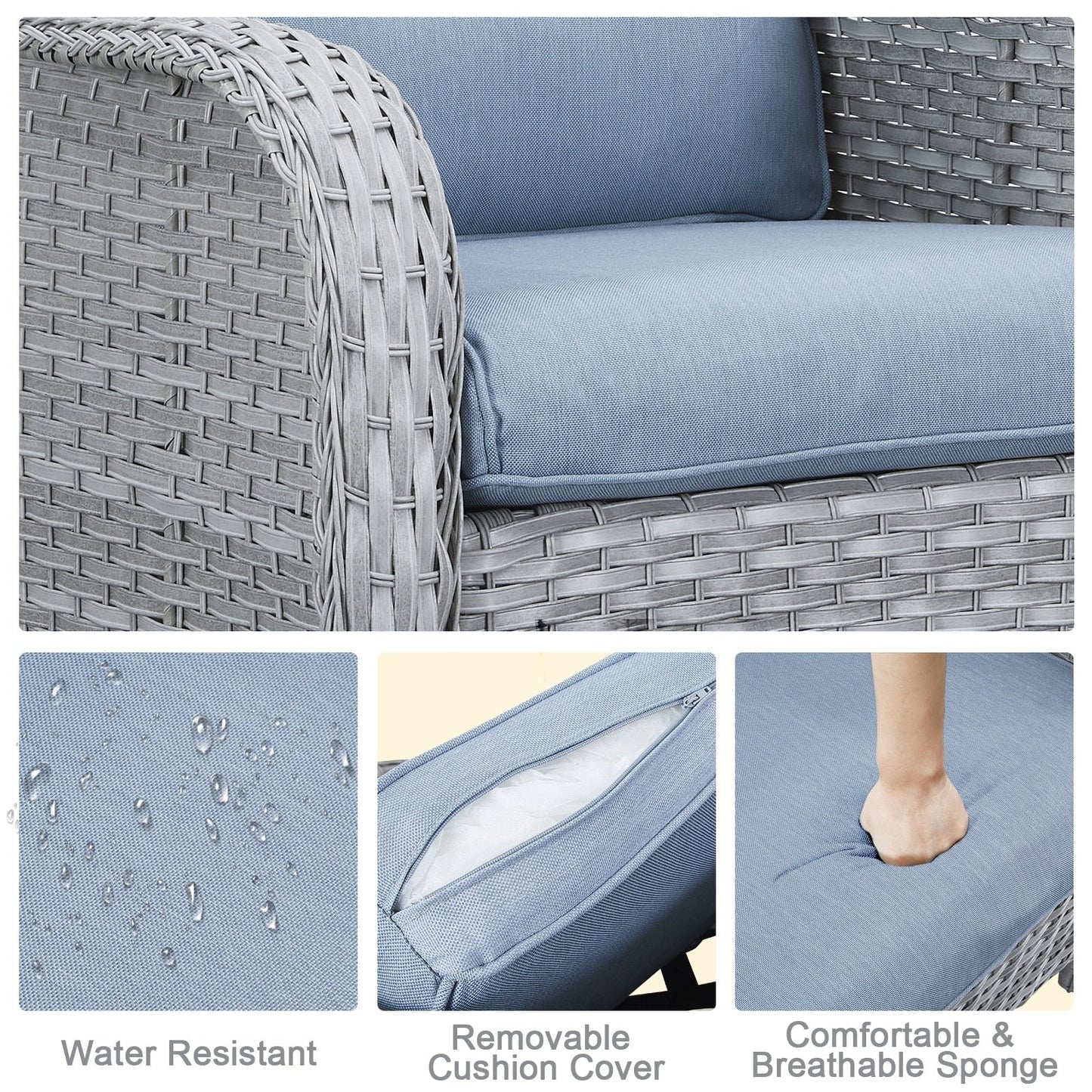 Pocassy 4-Piece Outdoor Sofa Patio Chair with Coffee Table