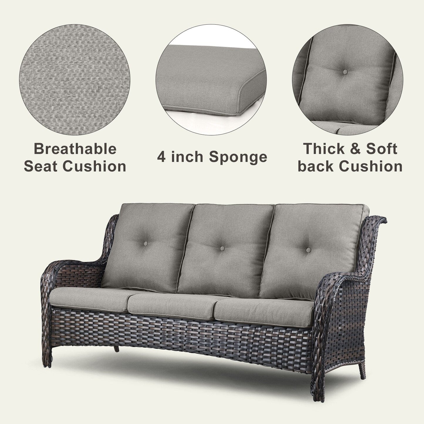 Pocassy 4-Piece Outdoor Sofa Patio Chair with Coffee Table
