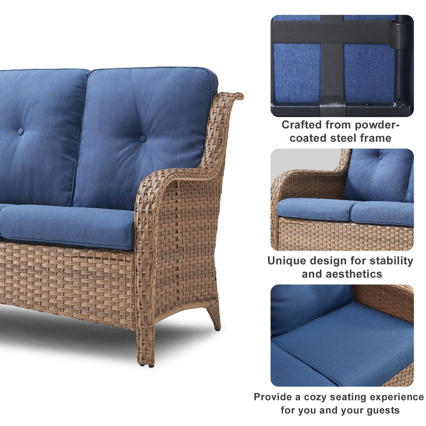 Pocassy 4-Piece Outdoor Sofa Patio Chair with Coffee Table