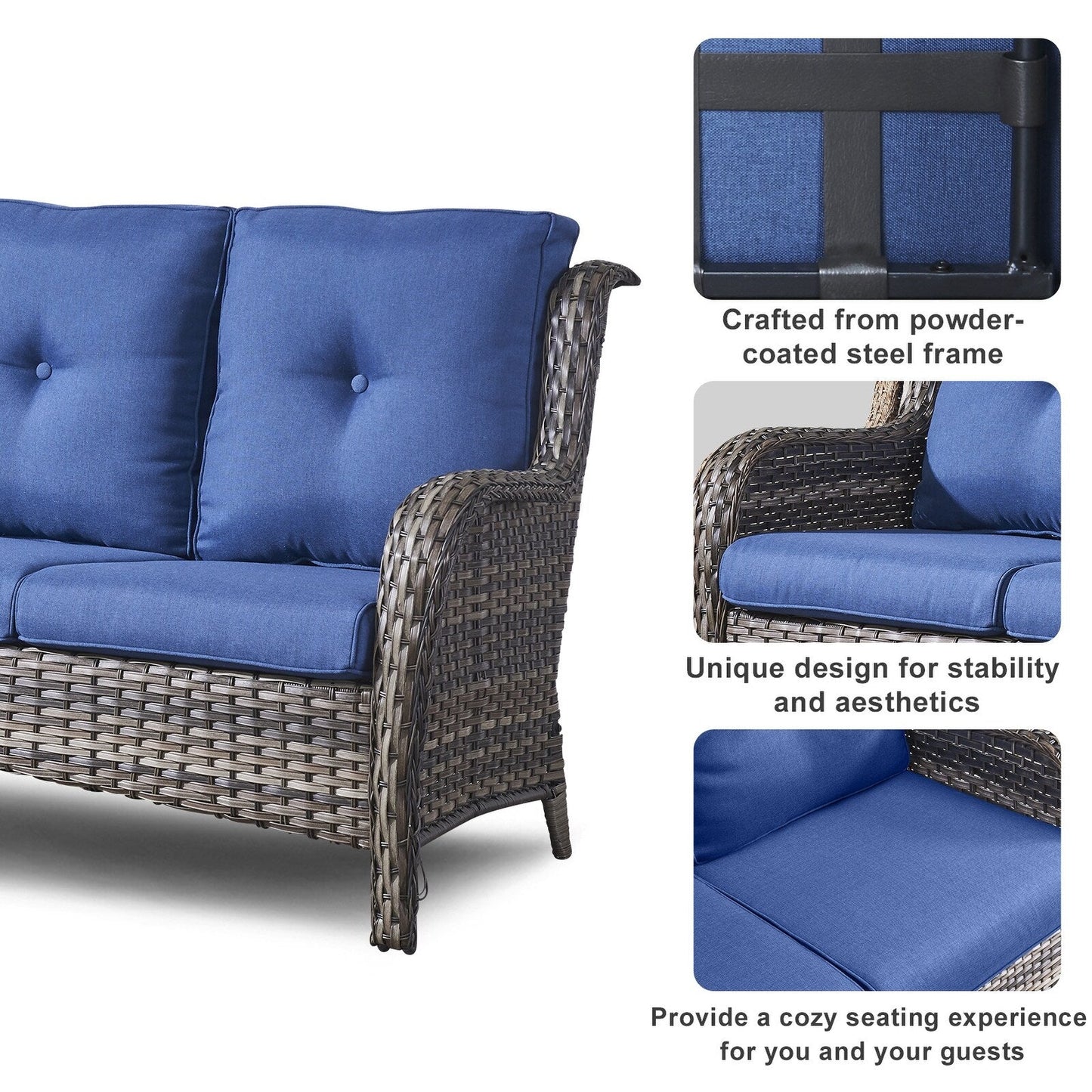 Pocassy 4-Piece Outdoor Sofa Patio Chair with Coffee Table