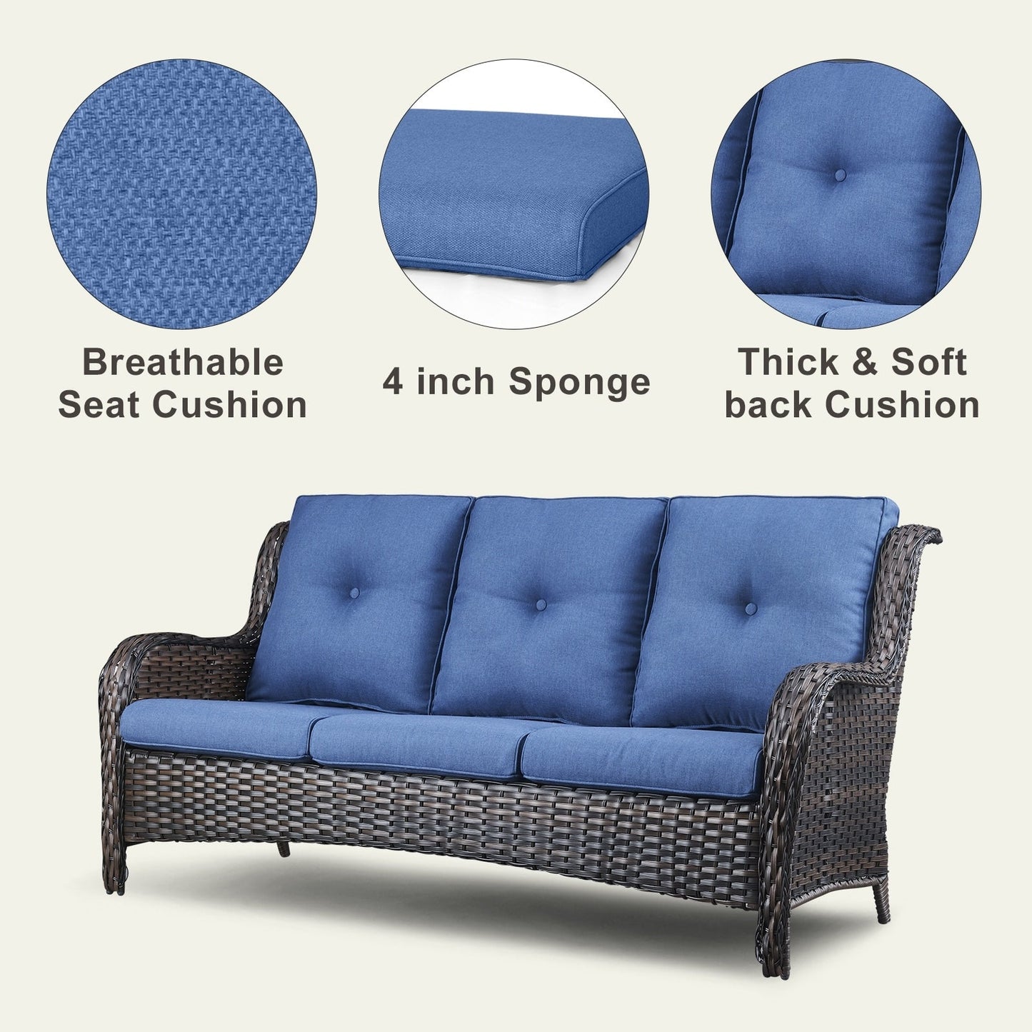 Pocassy 4-Piece Outdoor Sofa Patio Chair with Coffee Table