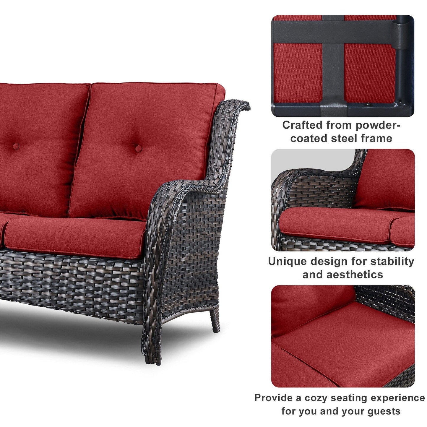 Pocassy 4-Piece Outdoor Sofa Patio Chair with Coffee Table
