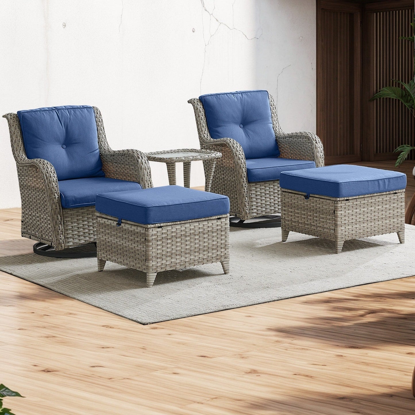 Pocassy 5-Piece Outdoor Furniture Set, Swivel chairs with Ottomans