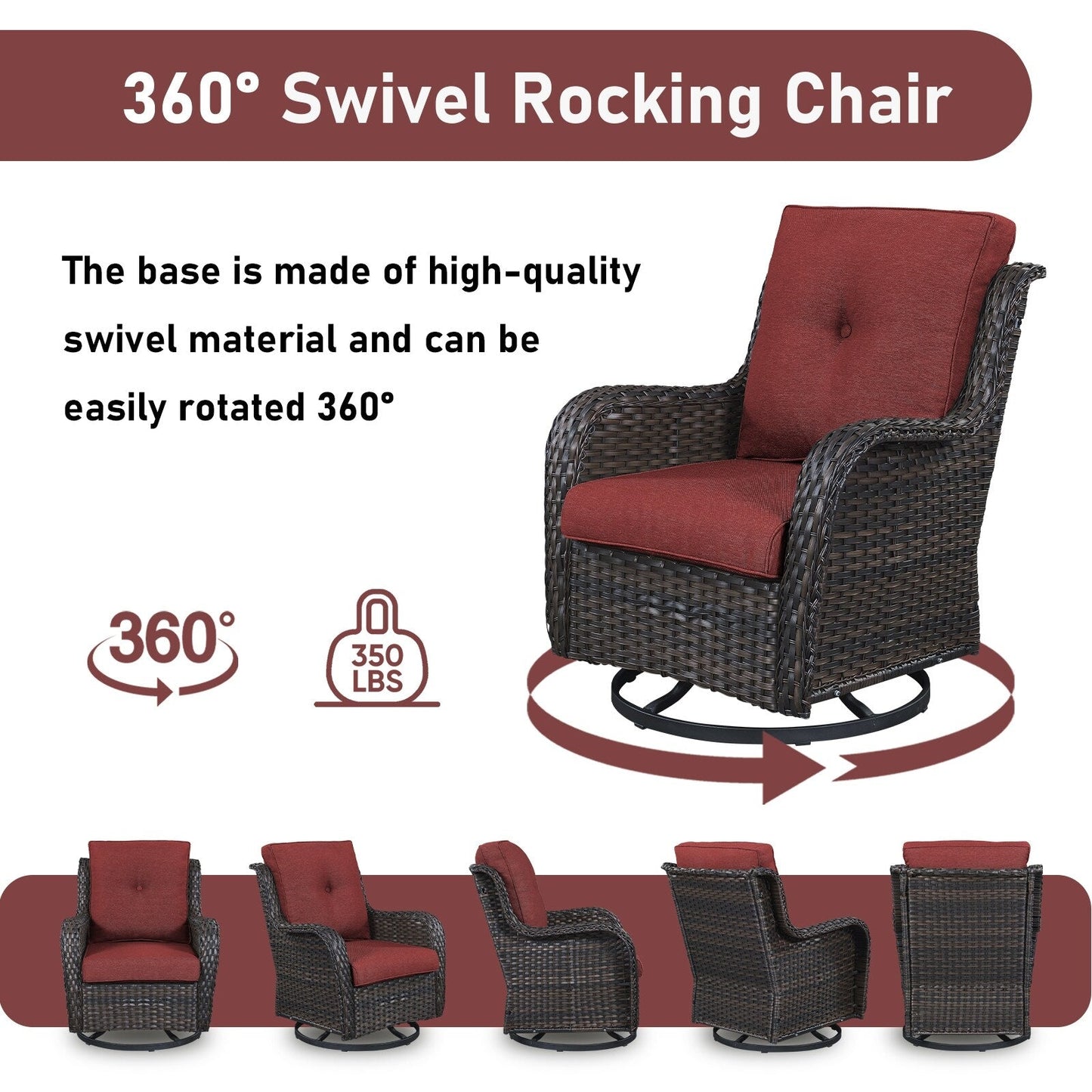 Pocassy 5-Piece Outdoor Furniture Set, Swivel chairs with Ottomans