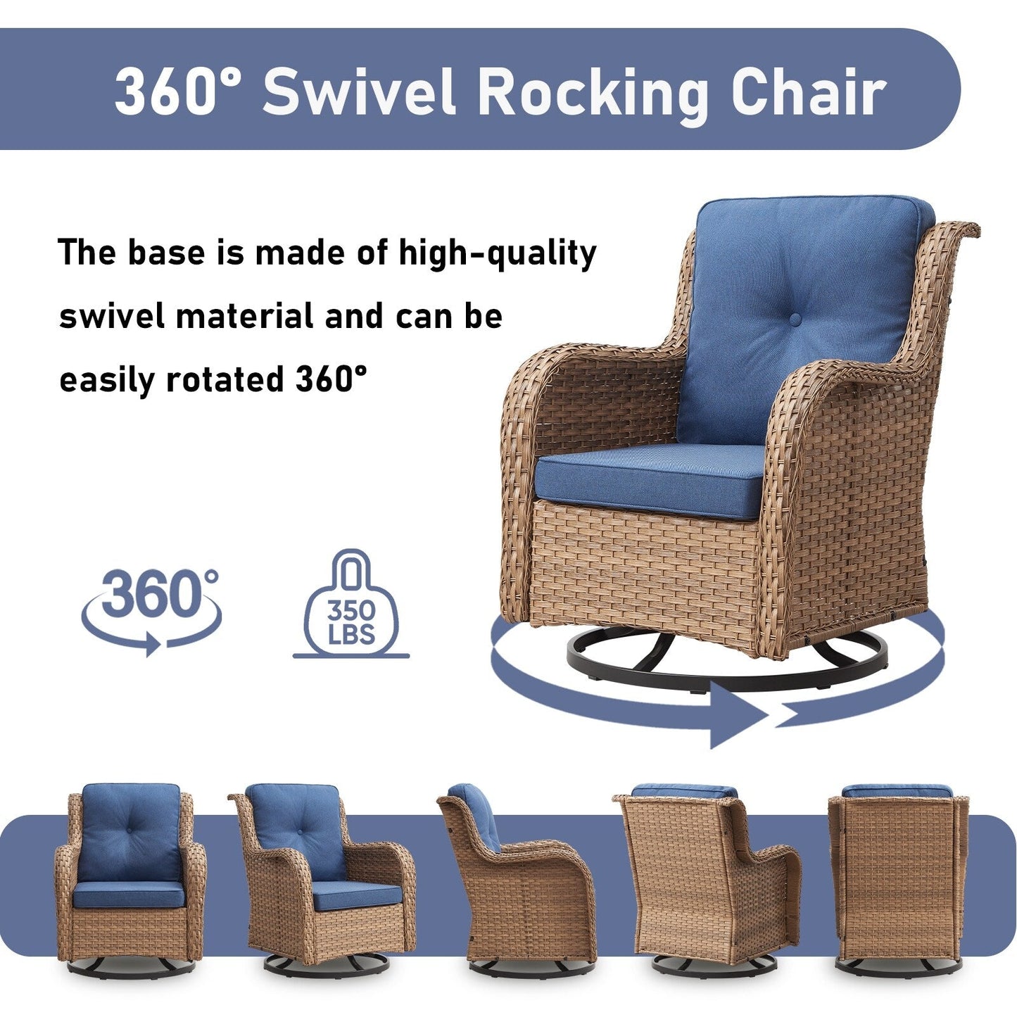 Pocassy 5-Piece Outdoor Furniture Set, Swivel chairs with Ottomans