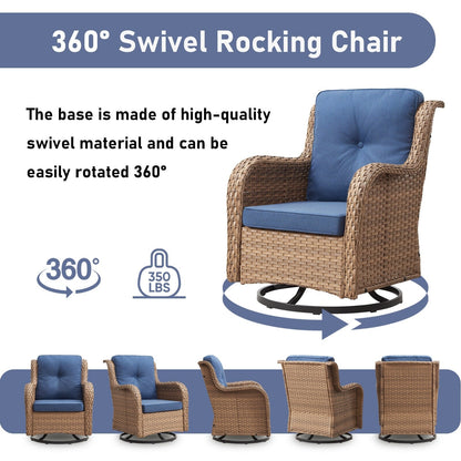 Pocassy 5-Piece Outdoor Furniture Set, Swivel chairs with Ottomans