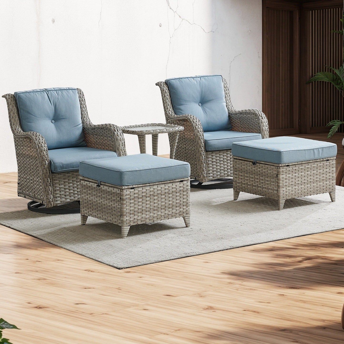 Pocassy 5-Piece Outdoor Furniture Set, Swivel chairs with Ottomans
