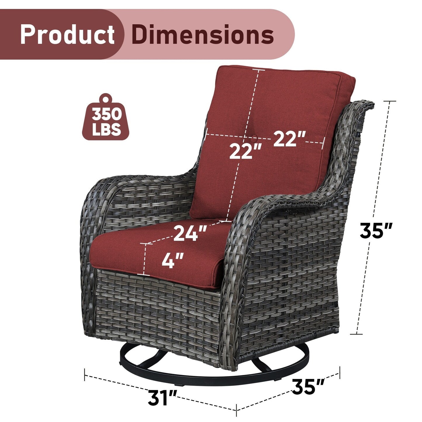 Pocassy 5-Piece Outdoor Furniture Set, Swivel chairs with Ottomans